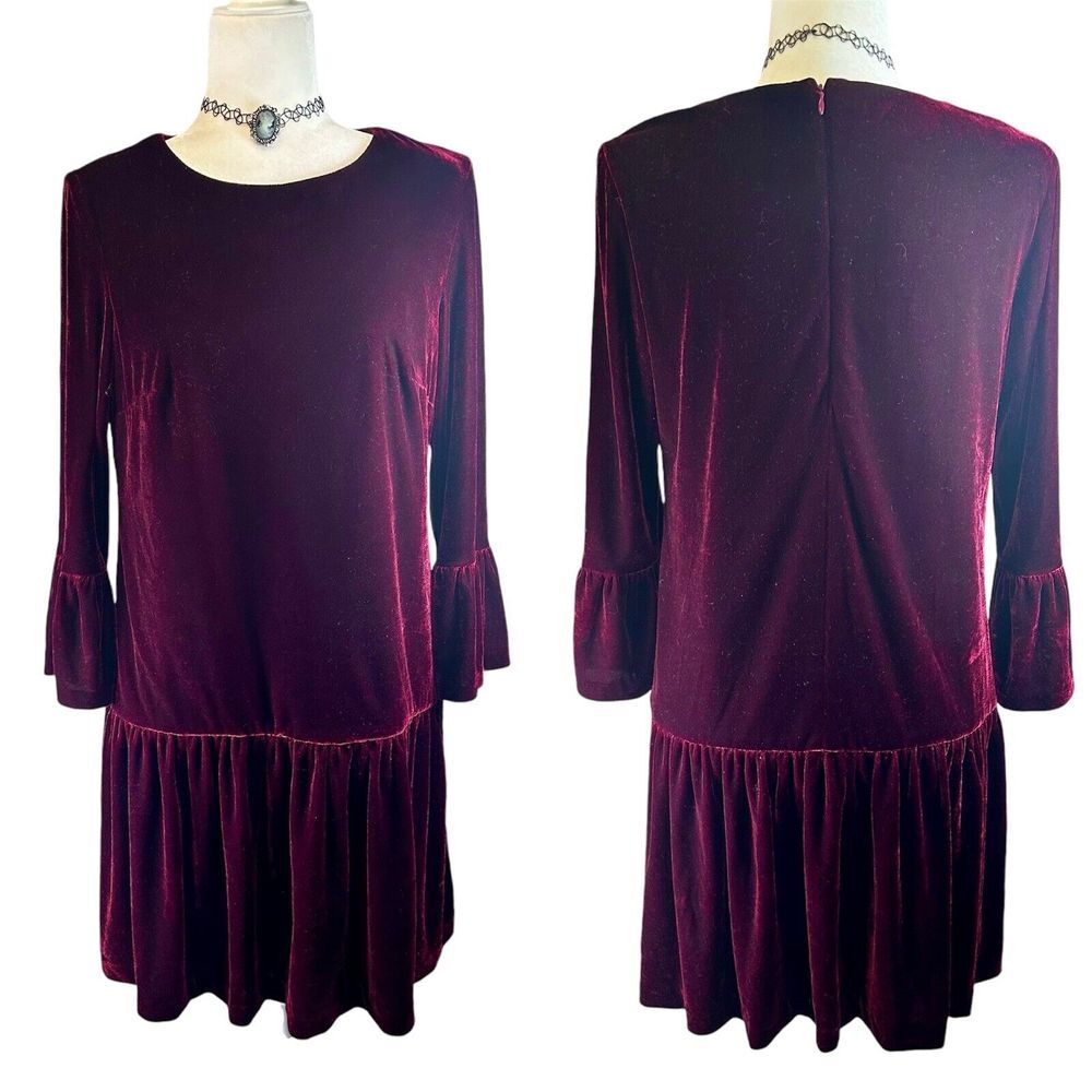 Whimsigoth Goth Grunge Bell Sleeve Burnt Velvet‎ Mini Dress Ruffled Hem Size 8